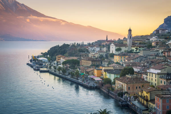 Limone sul Garda at sunset. Garda Lake, Brescia province, Lombardy, Italy