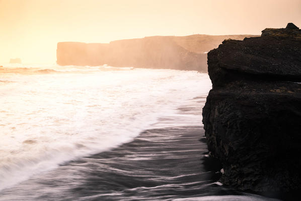 Iceland coast from Dyrholaey viewpoint during sunset