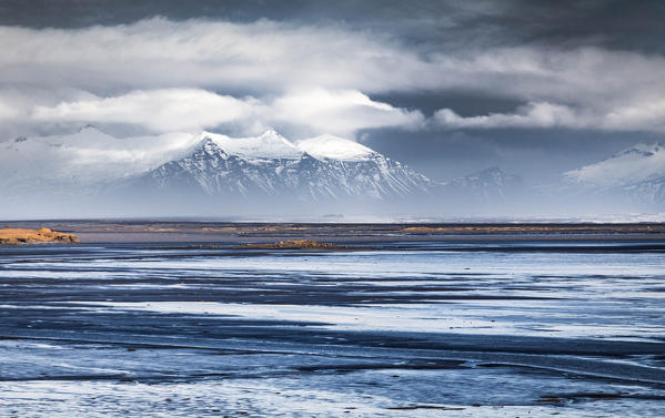 Southern Iceland landscape with mountains and beaches near Hofn, Iceland