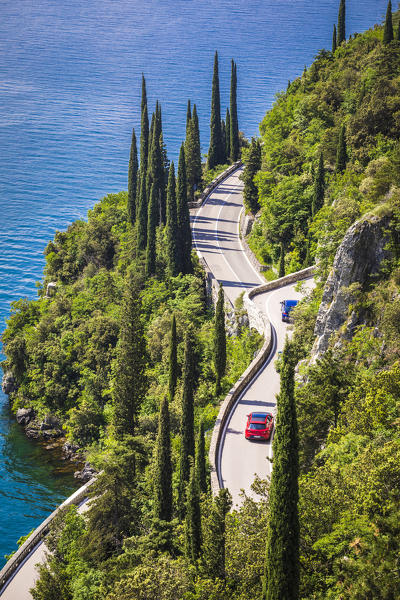 The SS45 road on Lake Garda coast. Tremosine, Lombardy, Italy.