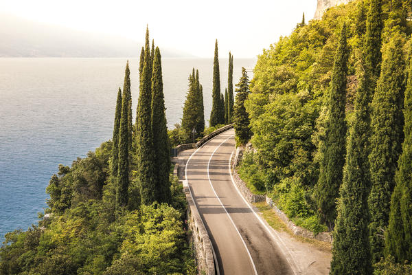 Scenic road SS45 on the west coast of GArda Lake near Tremosine. Brescia Province, Lombardia, Italy