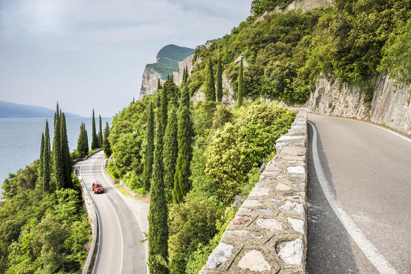 Scenic road SS45 on the west coast of GArda Lake near Tremosine. Brescia Province, Lombardia, Italy