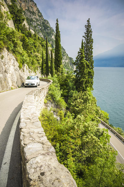 Scenic road SS45 on the west coast of GArda Lake near Tremosine. Brescia Province, Lombardia, Italy