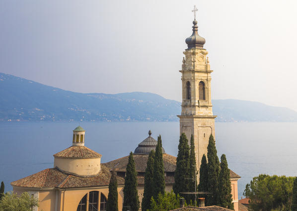 Elevated view of Gargnano, a small village on Garda Lake coastline. Brescia District, Lombardia, Italy