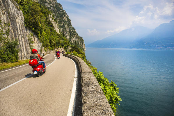 Scenic road SS45 on the west coast of GArda Lake near Tremosine. Brescia Province, Lombardia, Italy