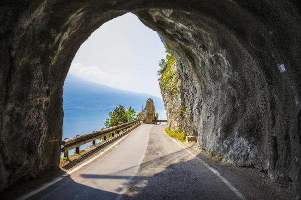 Scenic Strada della Forra on the west coast of GArda Lake near Tremosine. Brescia Province, Lombardia, Italy