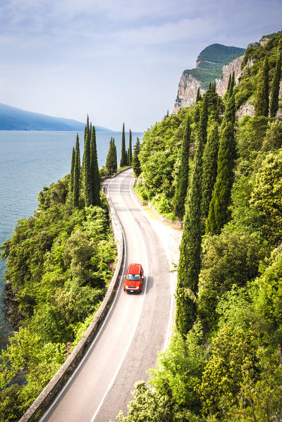 Scenic road SS45 on the west coast of GArda Lake near Tremosine. Brescia Province, Lombardia, Italy