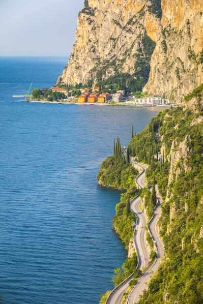 Scenic SS45 road on the west side of Garda Lake. Brescia district, Lombardia, Italy