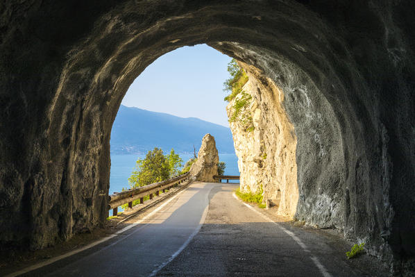 Scenic SS45 road on the west side of Garda Lake. Brescia district, Lombardia, Italy