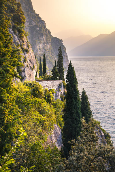 Scenic SS45 road on the west side of Garda Lake. Brescia district, Lombardia, Italy