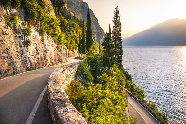 Scenic SS45 road on the west side of Garda Lake. Brescia district, Lombardia, Italy