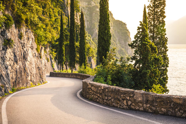 Scenic SS45 road on the west side of Garda Lake. Brescia district, Lombardia, Italy