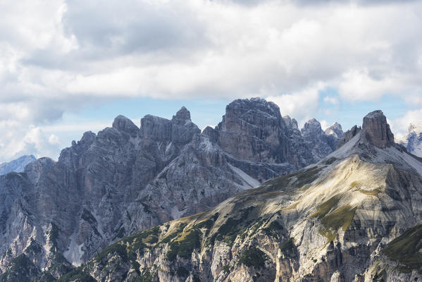 Sesto Dolomites, Bolzano province,Trentino Alto Adige, Italy, Europe. Monte Rudo, Croda dei Rondoi and Scarperi Tower