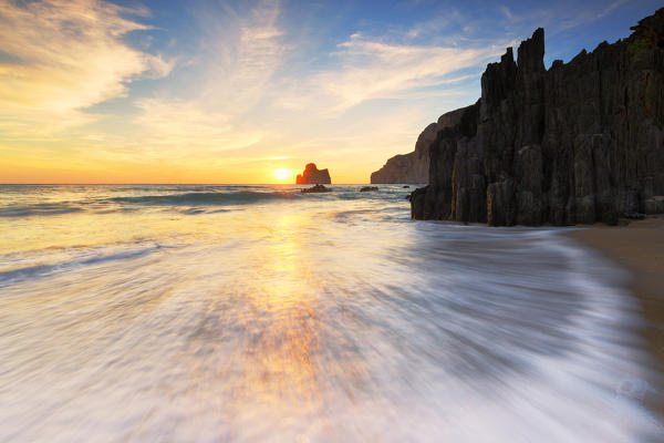 Waves at sunset on the Beach of Masua, Iglesias, Sud Sardegna