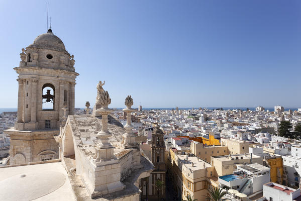 Overview of Cádiz from the bell tower of the Cathedral, Cádiz, province of Cádiz, Andalusia, Spain