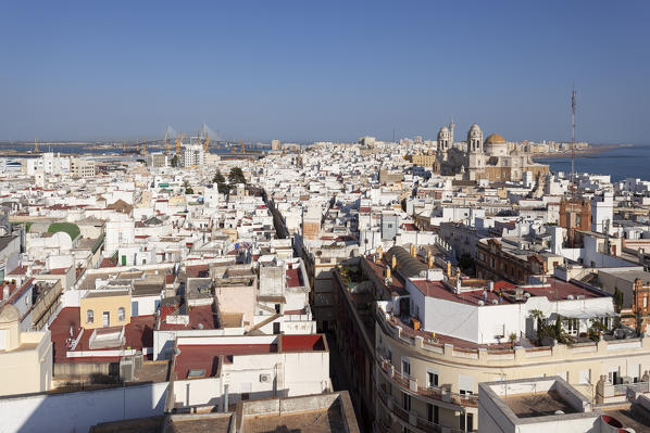 Overview of Cádiz from Tavira Tower, Cádiz, province of Cádiz, Andalusia, Spain