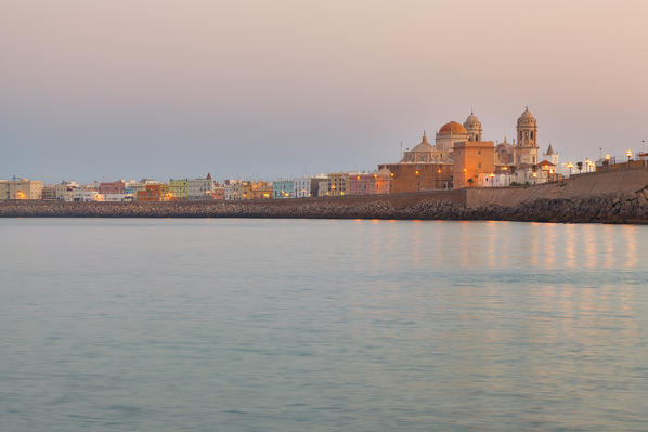 Cadìz Cathedral at dawn, Cádiz, province of Cádiz, Andalusia, Spain