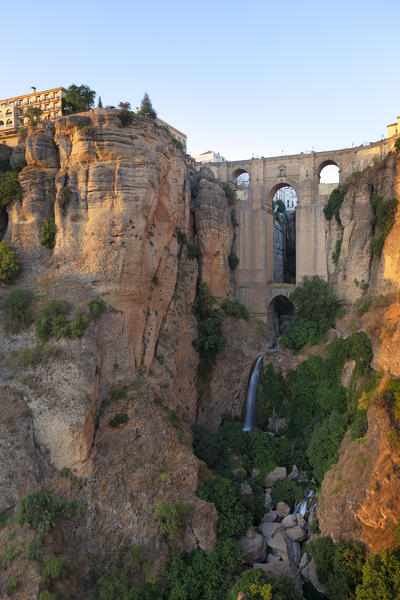 The Puente Nuevo bridge at sunset, Ronda, province of Málaga, Andalusia, Spain