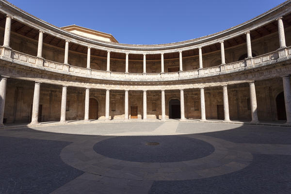 The inner courtyard of Palace of Charles V in the Alhambra, Granada, province of Granada, Andalusia, Spain