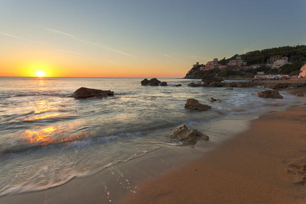 Sunset at Baia del Quercetano (Quercetano Bay), Castiglioncello, Livorno province, Tuscany, Italy.