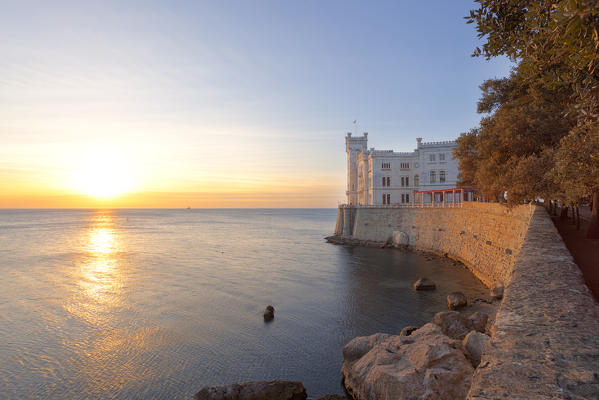Sunset at Miramare Castle, Trieste, Friuli-Venezia Giulia, Italy.