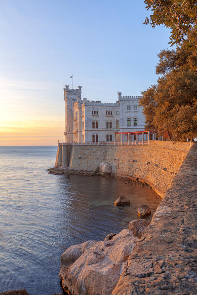Sunset at Miramare Castle, Trieste, Friuli-Venezia Giulia, Italy.