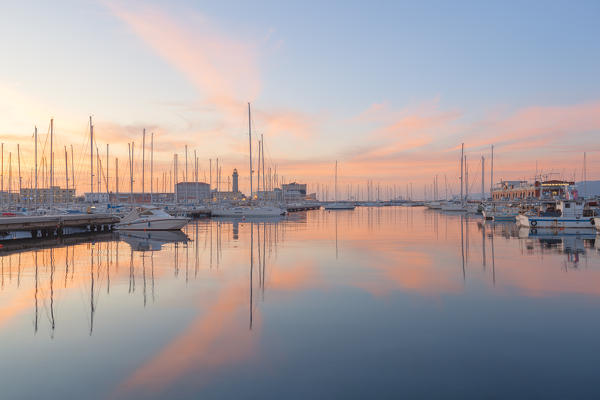 Sunset on the port of Trieste. Trieste, Friuli-Venezia Giulia, Italy
