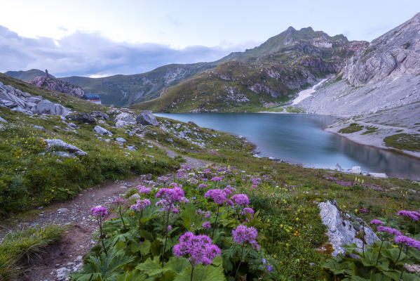 Dusk at Volaia Lake, Carnic Alps, Lesachtal, Carinthia, Austria.