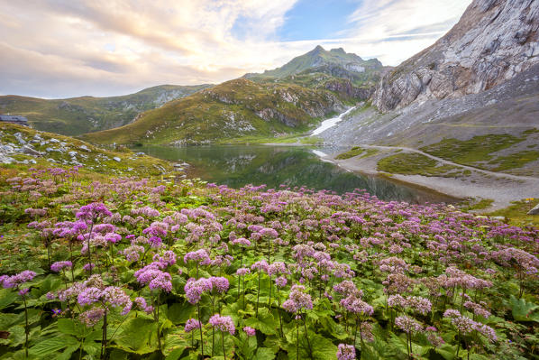 Dawn at Volaia Lake, Carnic Alps, Lesachtal, Carinthia, Austria.