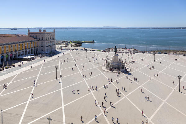 Overview of Praça do Comércio (Commerce Square) from the top of Arco de Rua Augusta (Arch of Augusta Street), Baixa Neighborhood, Lisbon, Lisbon Metropolitan Area, Portugal 