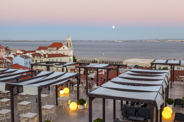 Dusk from Miraduro das Portas do Sol, with Igreja de São Estevão on the background, Alfama Neighborhood, Lisbon, Lisbon Metropolitan Area, Portugal