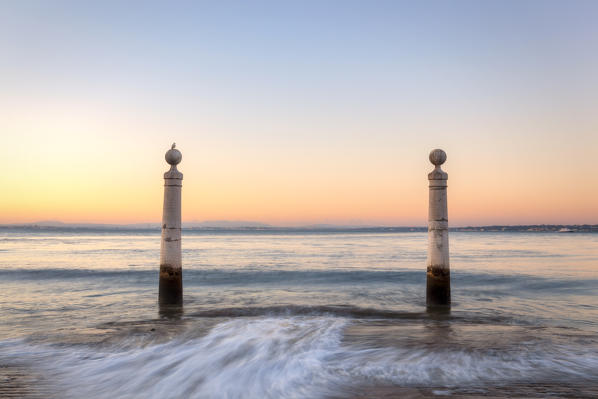 Cais das Colunas (Pier of the Columns) on Tagus River at dawn, Lisbon, Lisbon Metropolitan Area, Portugal 