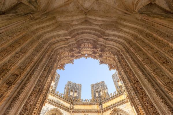 The main portal of the Unfinished Chapels (Capelas Imperfeitas) in Batalha Monastery (Mosteiro da Batalha), Batalha municipality, Leiria district, Estremadura province, Portugal.