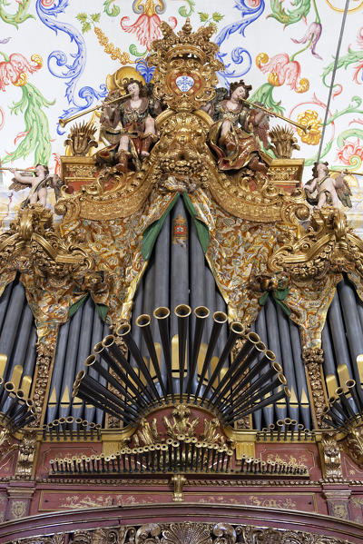 The pipe organ of Capela de São Miguel (Saint Michael's Chapel) in the University of Coimbra, Coimbra, Coimbra district, Centro Region, Portugal.