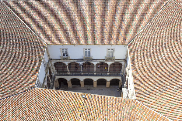The internal courtyard of the University of Coimbra seen from the top of the Tower, Coimbra, Coimbra district, Centro Region, Portugal.