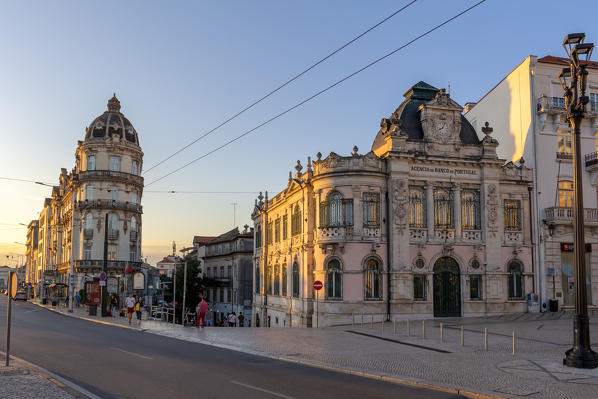 Sunset on the palaces of Largo da Portagem, Coimbra, Coimbra district, Centro Region, Portugal.