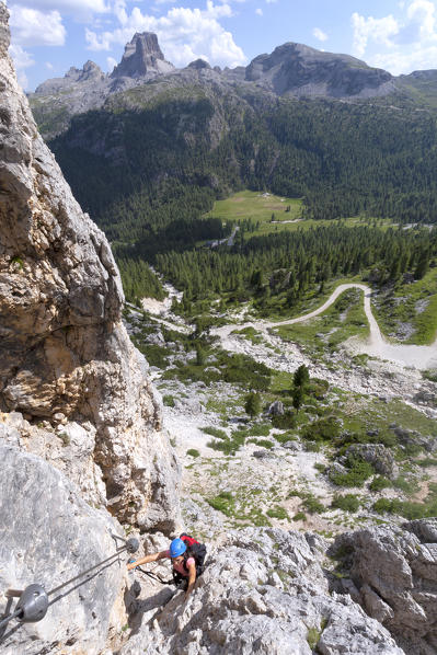 A hiker on the via ferrata 