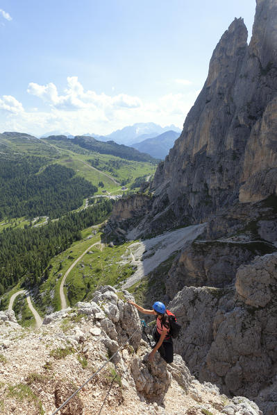 A hiker on the via ferrata 