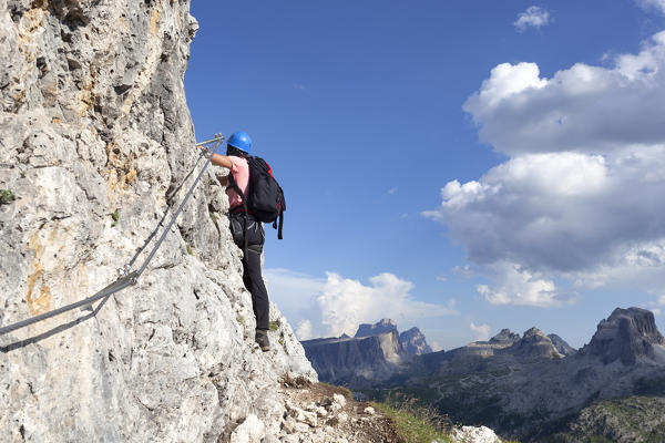 A hiker on the via ferrata 