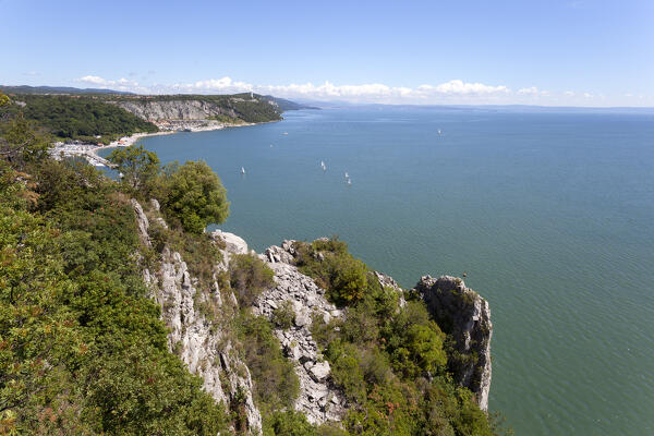 Sistiana Bay, Portopiccolo and gulf of Trieste from Rilke Trail, Duino-Aurisina, Trieste province, Friuli - Venezia Giulia, Italy.