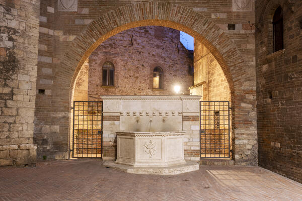 A fountain in the medieval old town of Perugia, Umbra region, Italy.