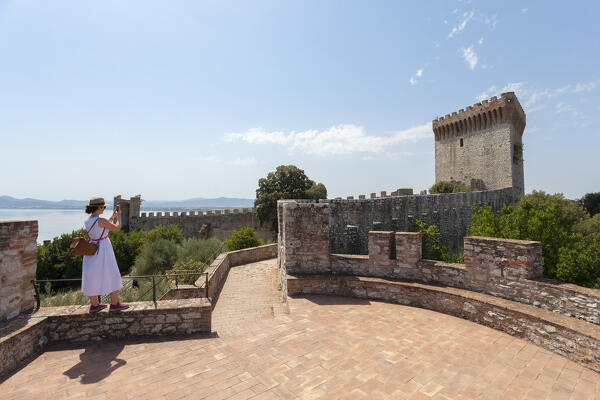 The Fortress of the Lion (Fortezza del Leone) with Lake Trasimeno on the background, Castiglione del Lago, Perugia province, Umbria region, Italy.