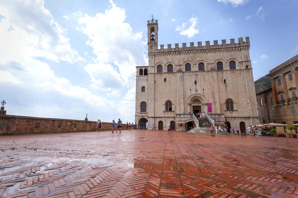 Palazzo dei Consoli after rain, Gubbio, Perugia province, Umbria region, Italy.