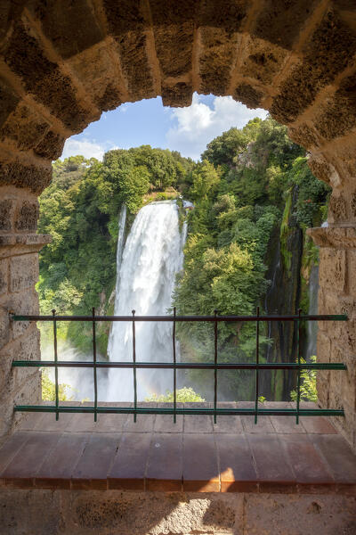Marmore Falls (Cascate delle Marmore) in full operation from the upper viewpoint, Terni, Umbria region, Italy.