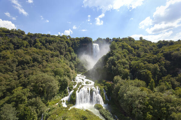 Marmore Falls (Cascate delle Marmore) in full operation, Terni, Umbria region, Italy.
