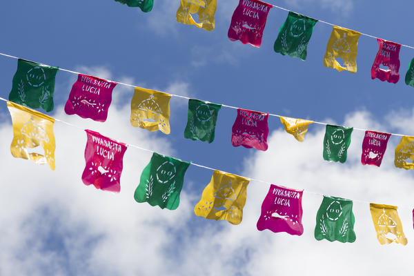 Colored mexican flags, San Cristobal de las Casas, Chiapas, Mexico.