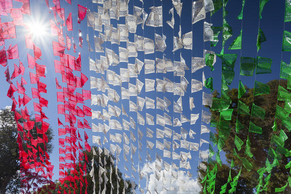 Colored mexican flags, San Cristobal de las Casas, Chiapas, Mexico.