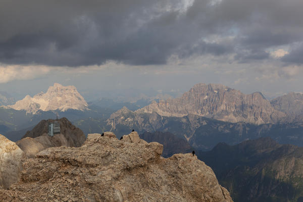 Pelmo and Civetta mounts from Punta Penia, Marmolada group, Dolomites, Canazei, Trento province, Trentino-Alto Adige, Italy