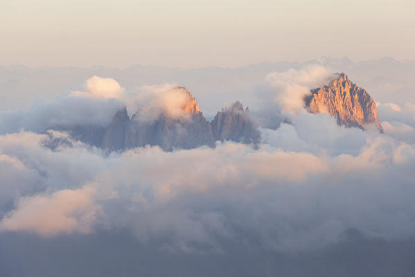 Sassolungo group from Punta Penia, Marmolada group, Dolomites, Canazei, Trento province, Trentino-Alto Adige, Italy