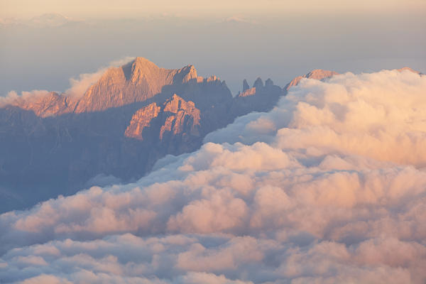 Catinaccio group from Punta Penia, Marmolada group, Dolomites, Canazei, Trento province, Trentino-Alto Adige, Italy